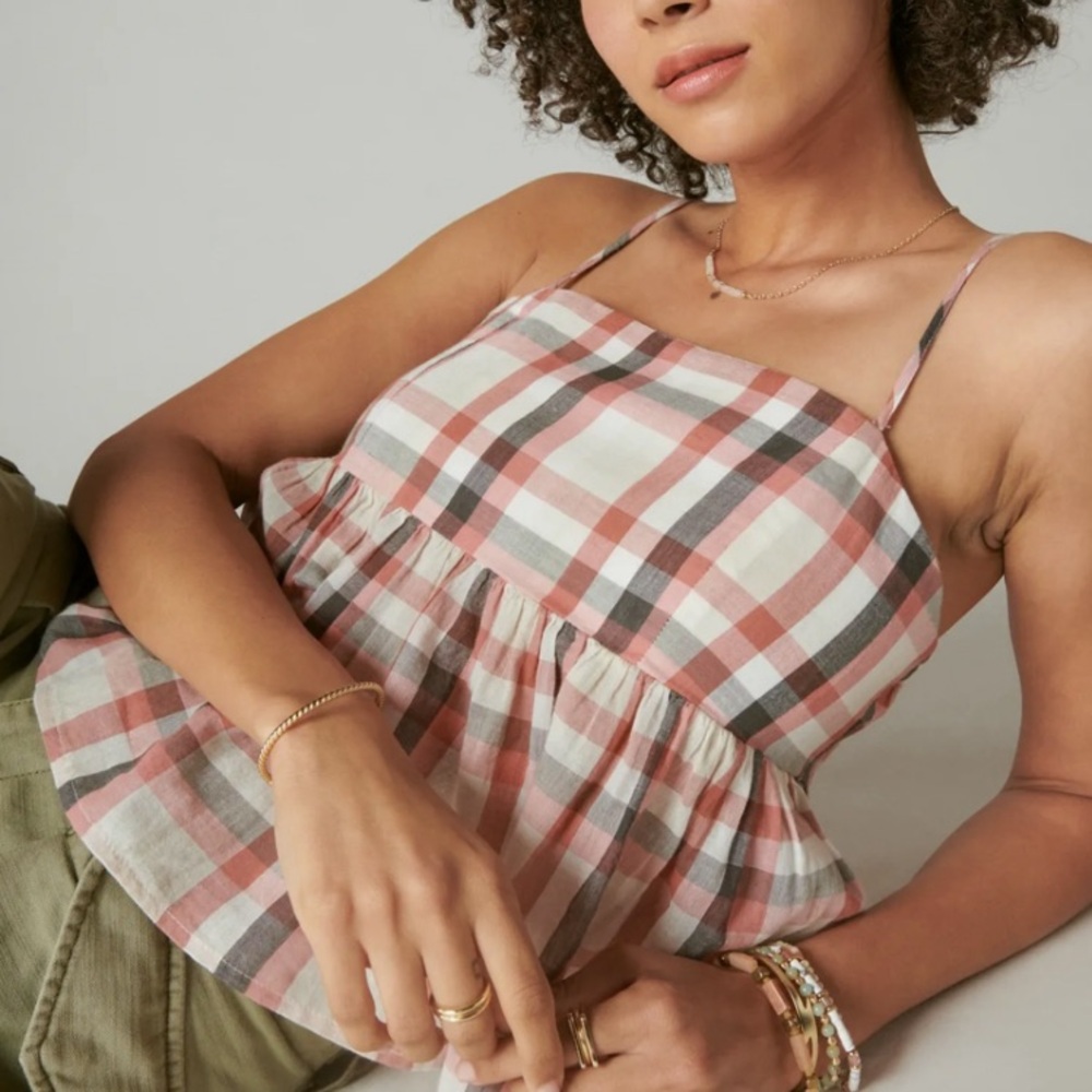 NWT Lucky Brand Plaid Babydoll Tank Sz XL